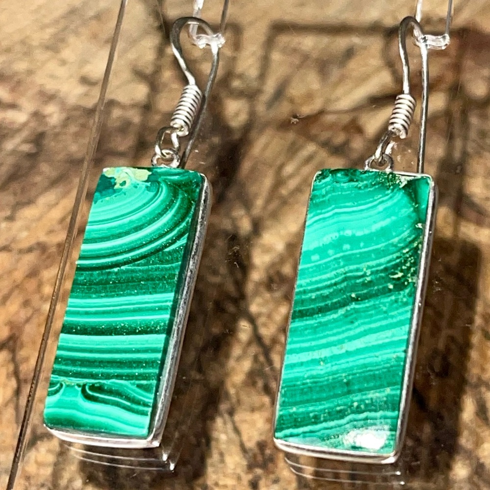 Green Malachite Earrings 1 1/2” - Picture 11 of 14